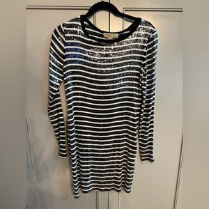 Michael Kors sequin Black & White Stripe Dress Size XS Holiday XmasParty